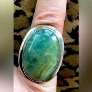 Vintage sterling silver statement ring. Green Jasper